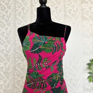 Farm Rio Tropical Pink and Green Leaf Print Dress